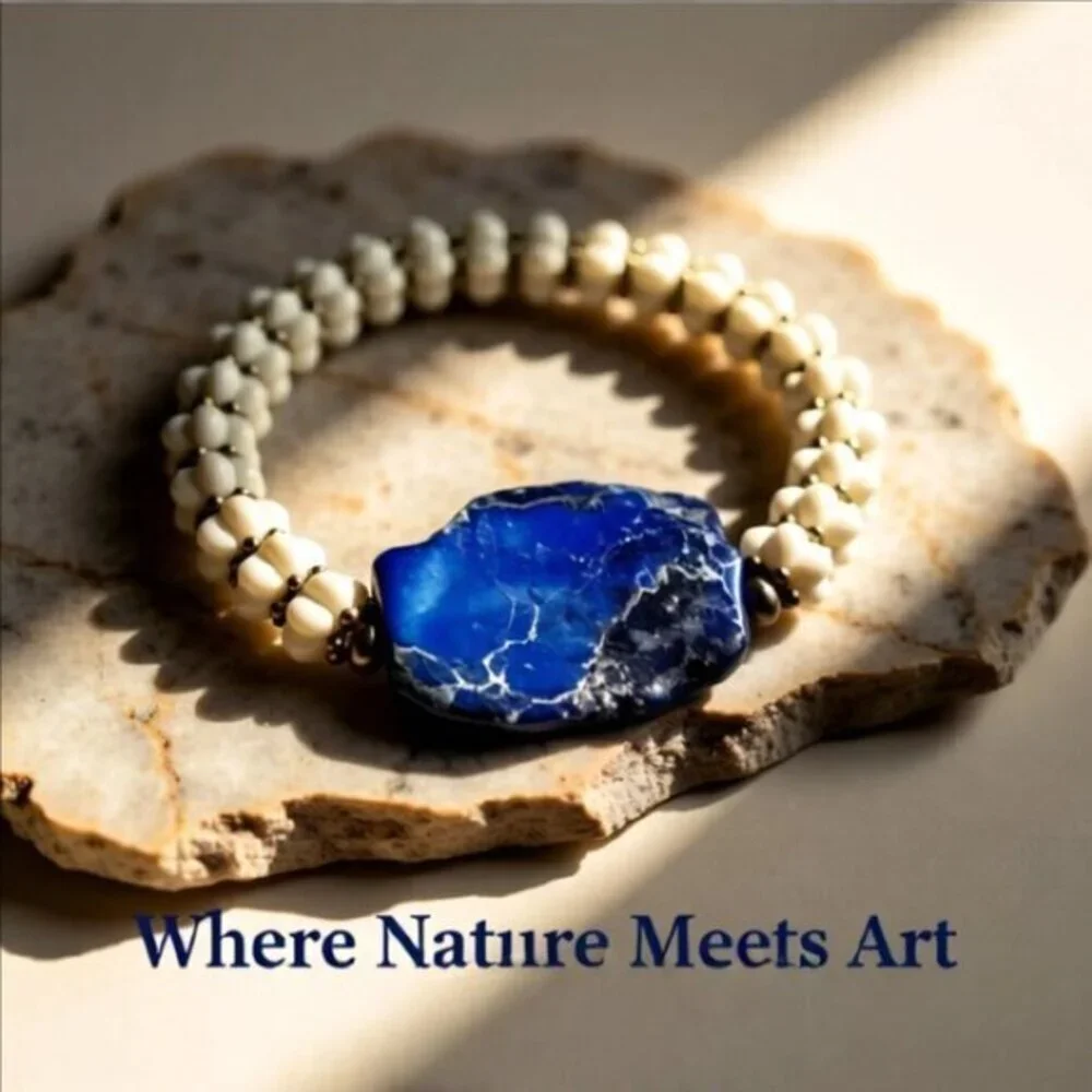 Gorgeous + Unique Statement Bracelet! Big, Bold & Chunky! Sea Sediment Jasper